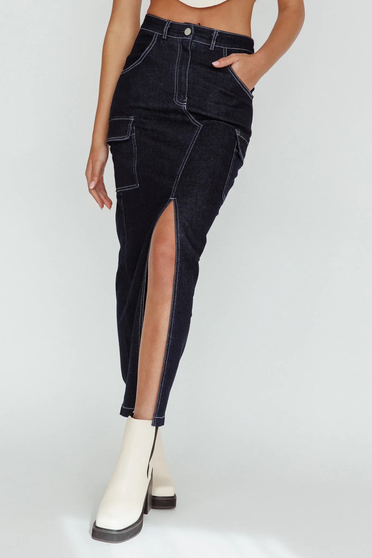 Mercury Retrograde Pocket Midi Skirt Indigo