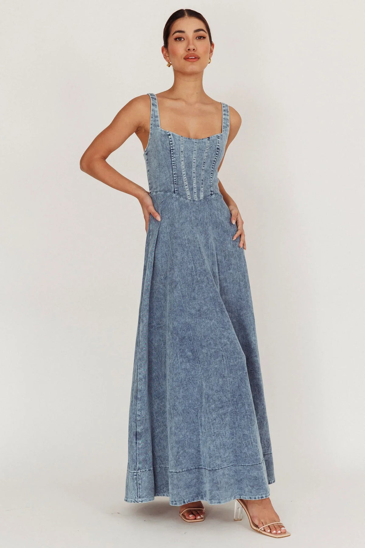 Talissa A-Line Maxi Denim Dress Blue