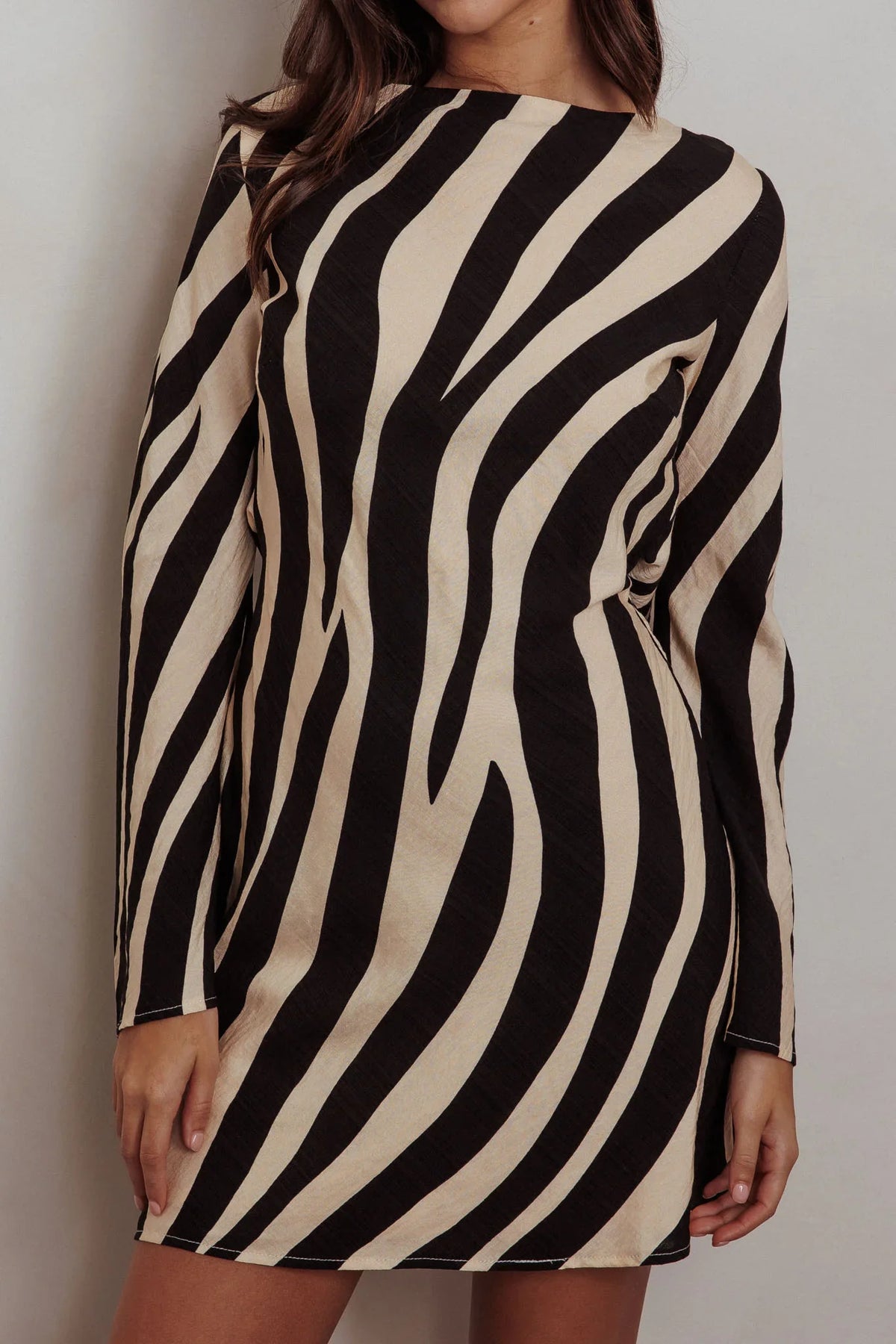 Thriller Long Sleeve Backless Mini Dress Zebra