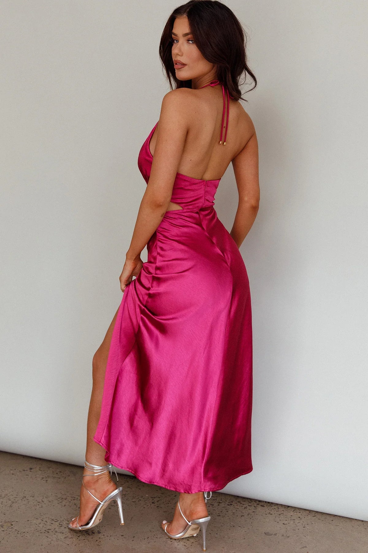 Social Butterfly Cut-Out Waist Midi Dress Fuchsia