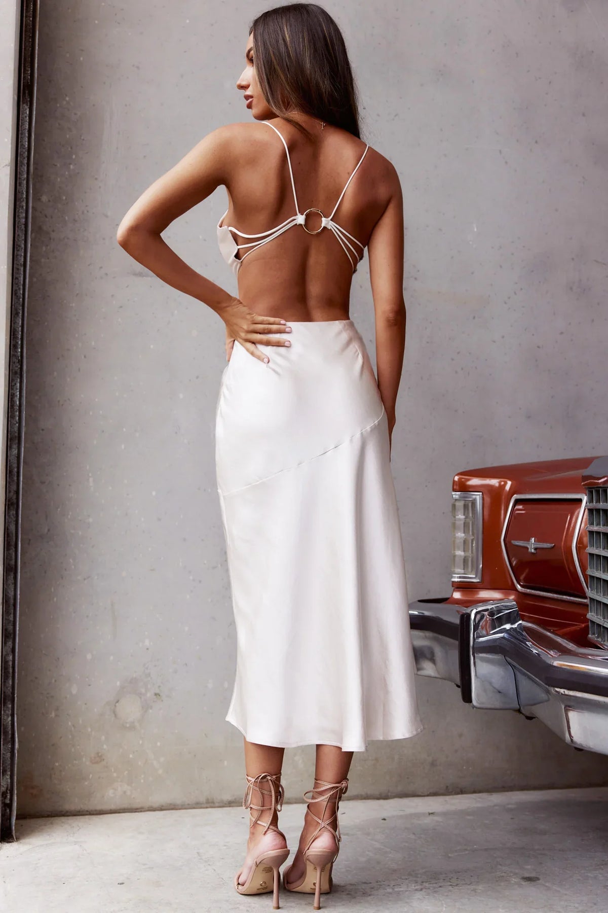 Midnight Muse Strappy Back Midi Dress Champagne