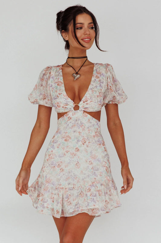 Graciele Laced Back Cut-Out Mini Dress Floral Blush