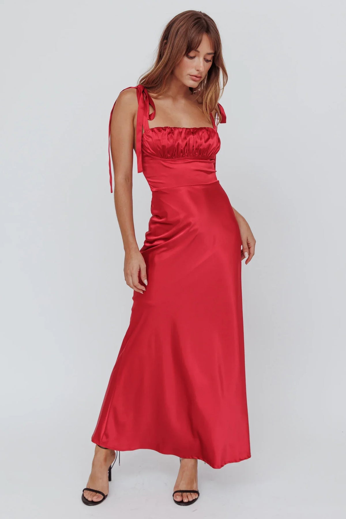 Pennelope Tied Shoulder Maxi Dress Wine
