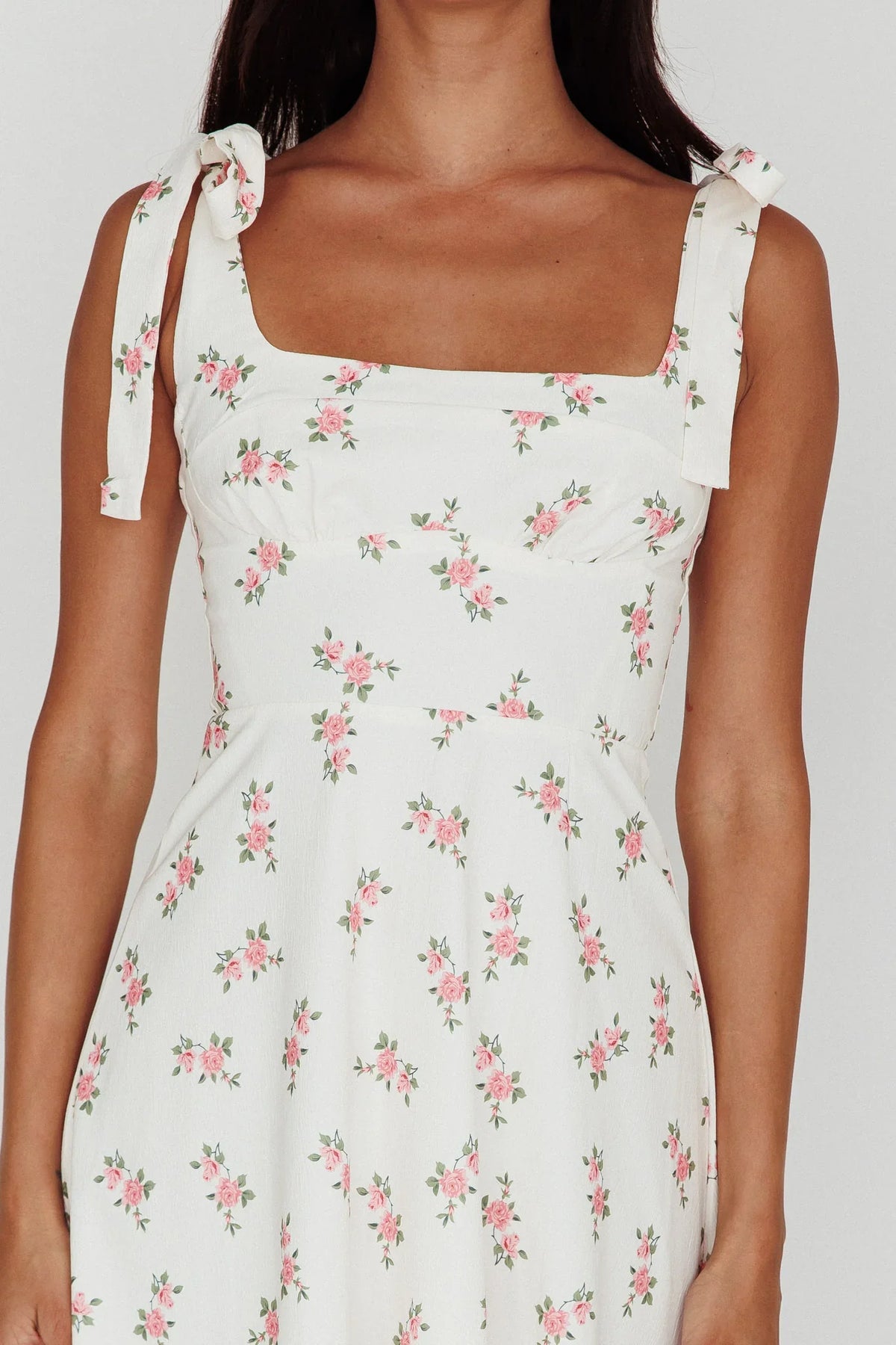 Mathilda Tied Shoulder Midi Dress Pink Floral