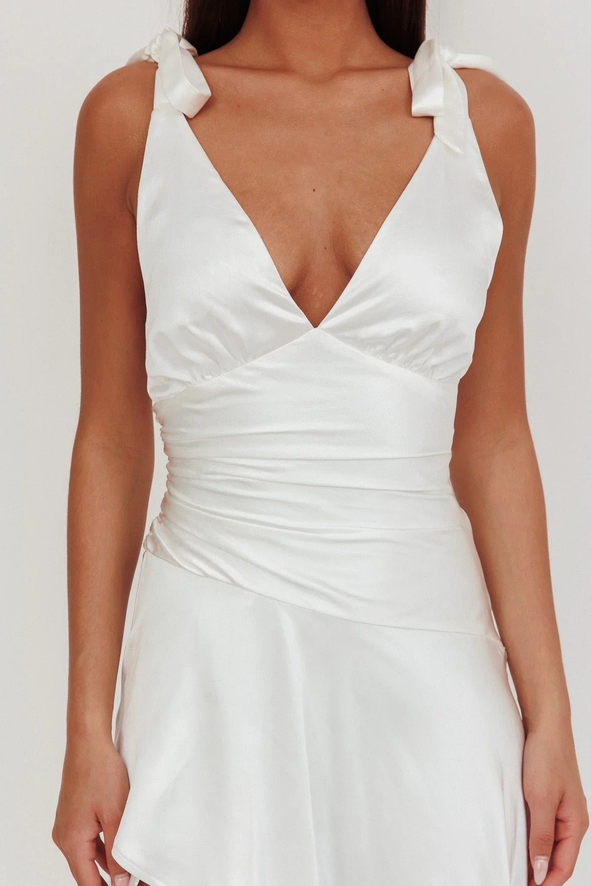 Aquila Tied Shoulder High-Low Hem Dress Oyster