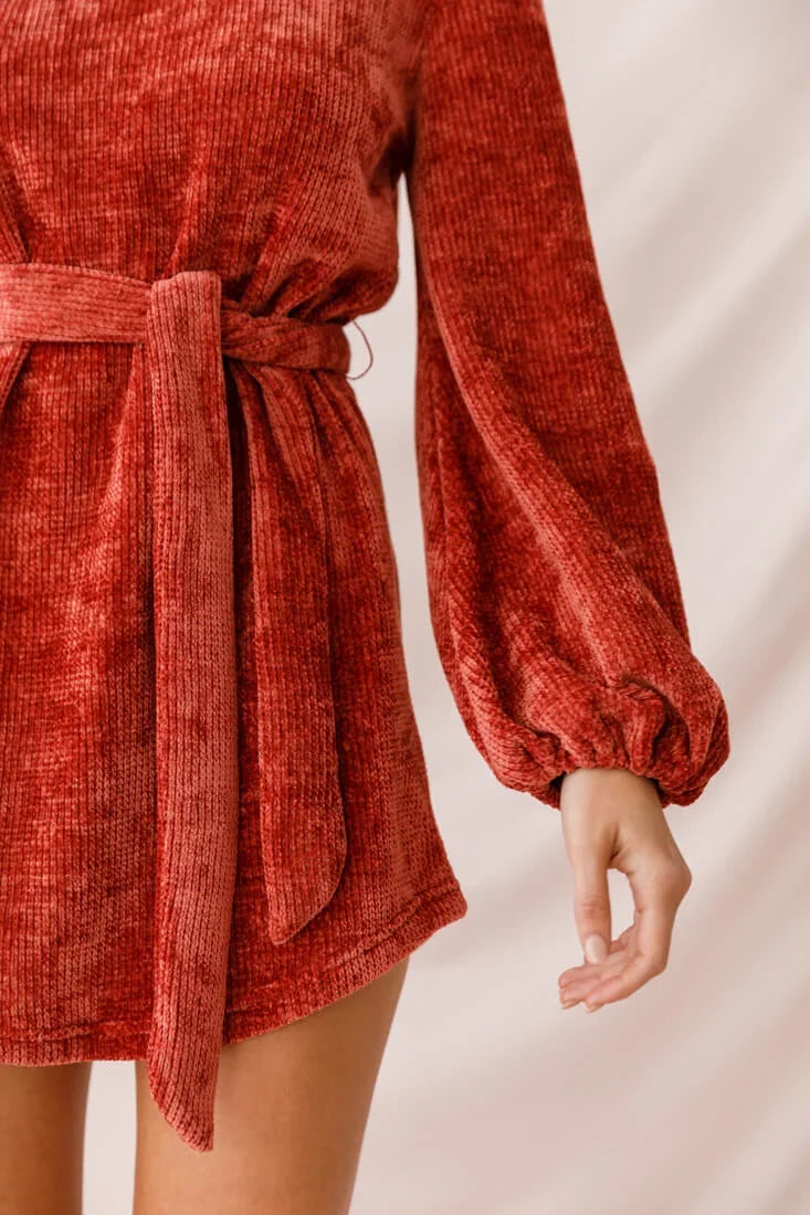 Diva Velvet Yarn Knit Dress Rust