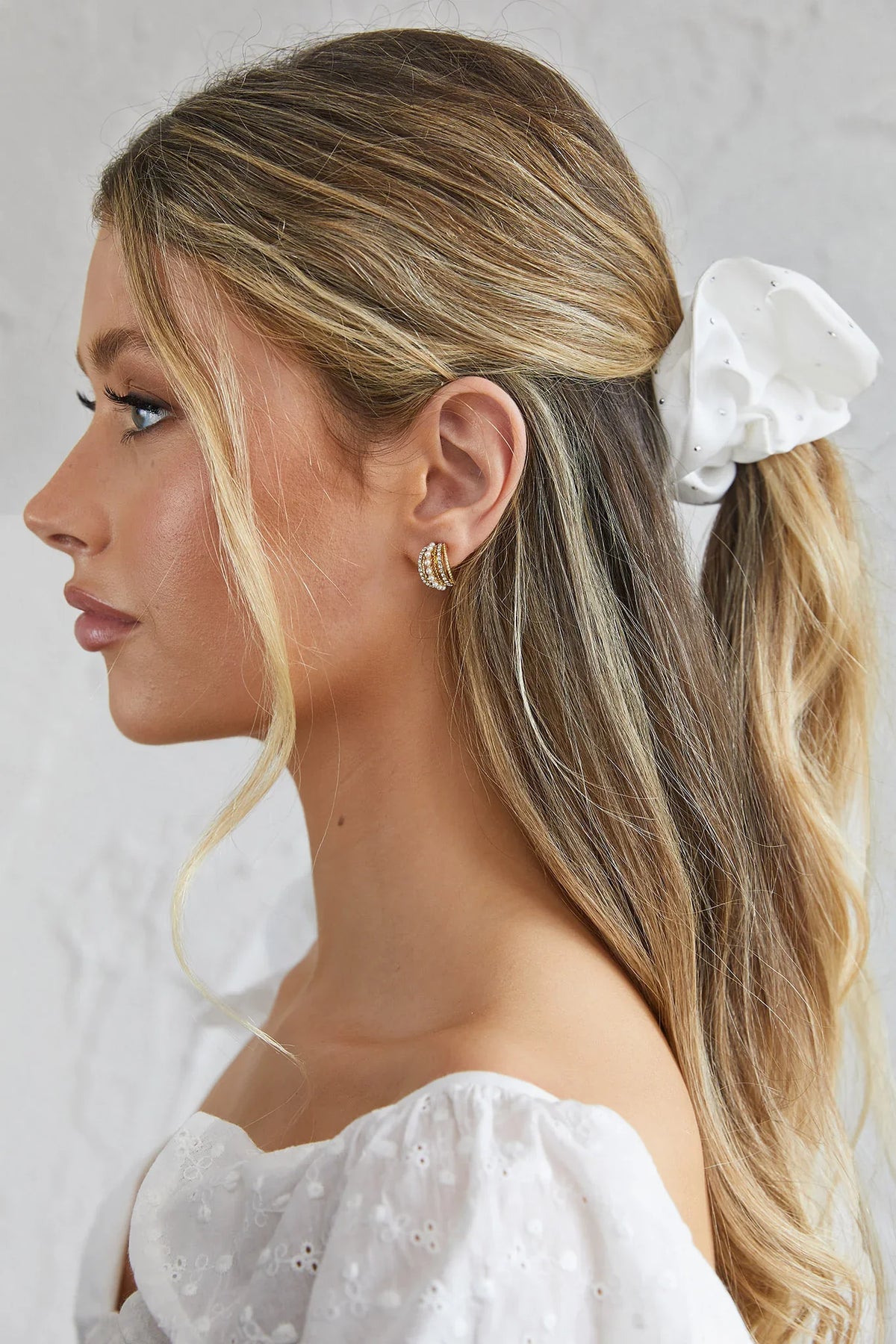 City Lights Embellished Scrunchie White