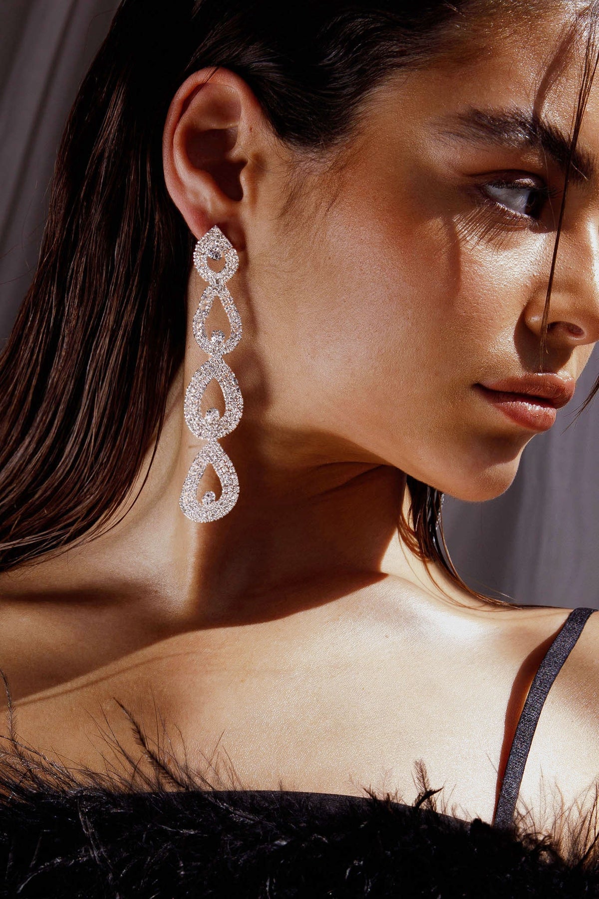 Royale Diamante Pear Drop Earrings Silver