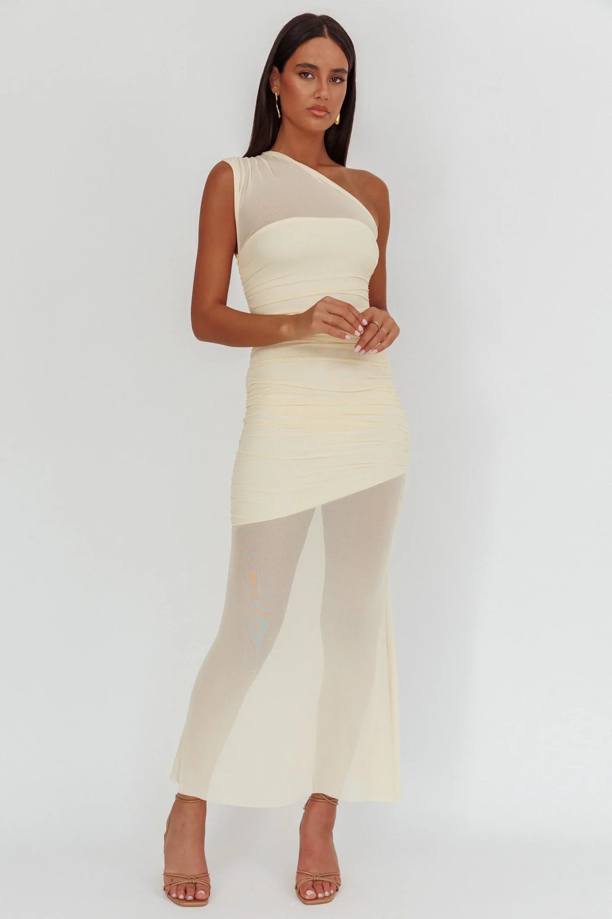 Verity One-Shoulder Sheer Maxi Dress Butter