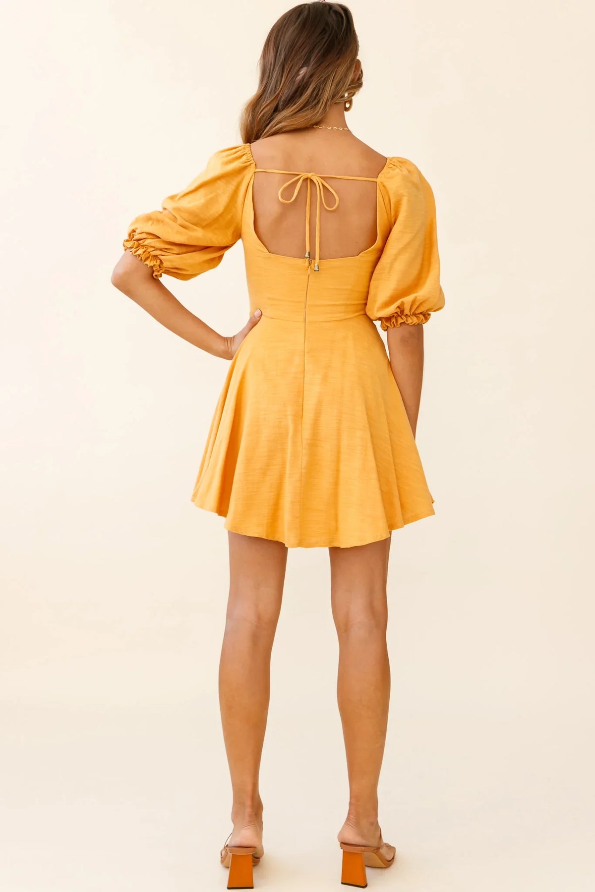 Sweet Dreams Puff Sleeve Bow Detail Dress Sunset