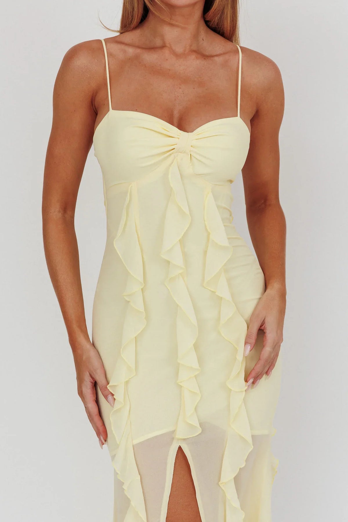 Frannie Vertical Ruffle Maxi Dress Lemon