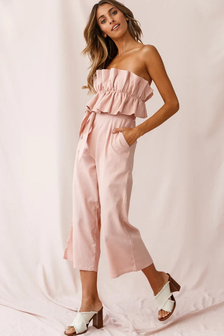 Thea Ruffle Crop Top Jumpsuit Blush