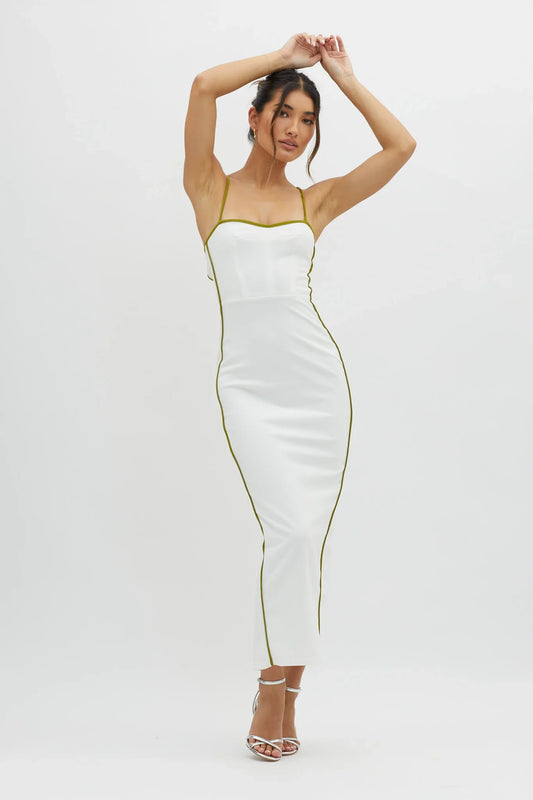 Future Awaits Lace-Up Back Midi Dress White