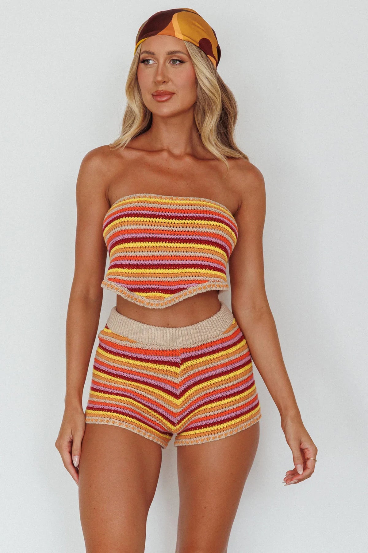 Pacific Strapless Knit Crop Top Tangerine Mixed