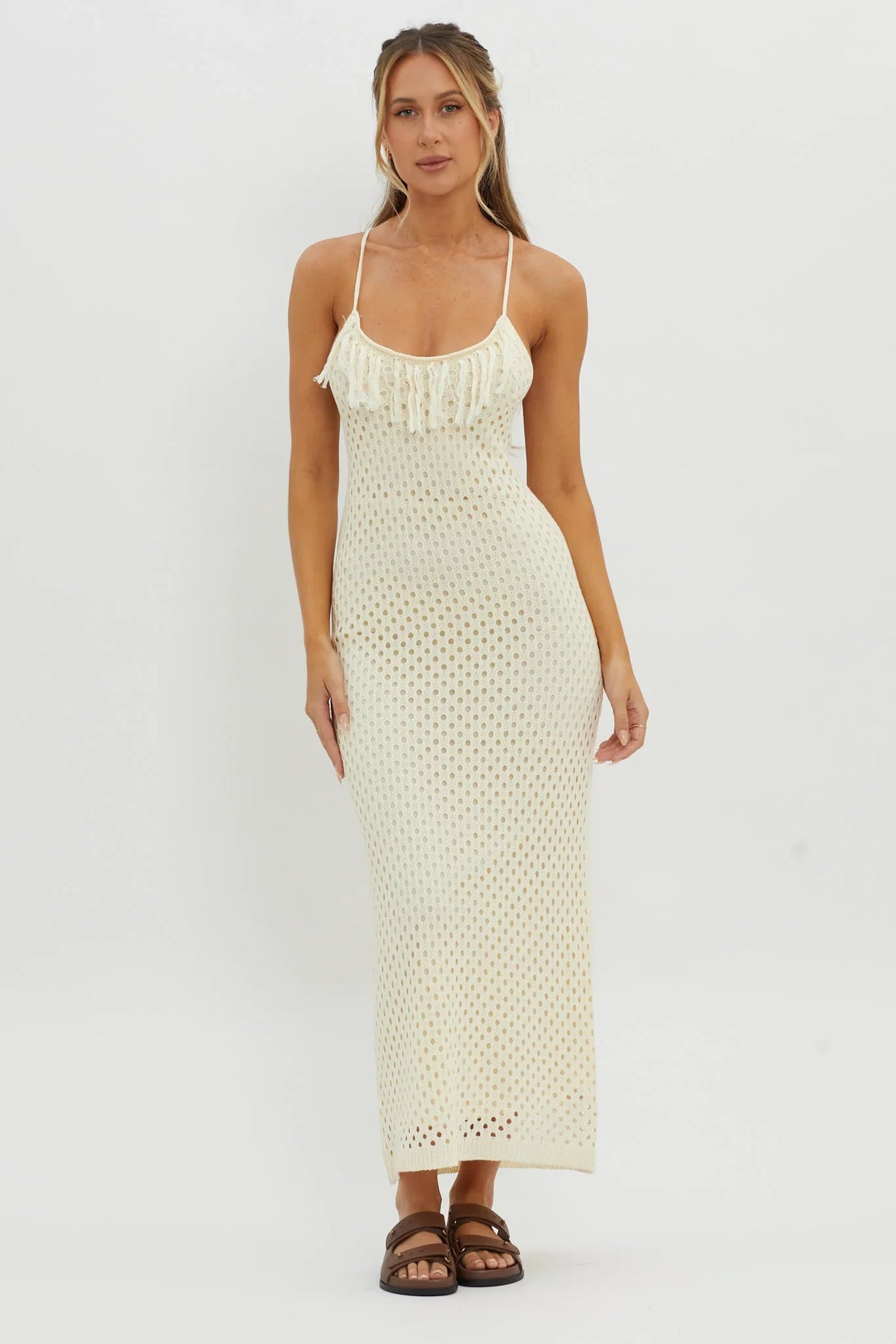 Kesha Open Back Crochet Maxi Dress Cream