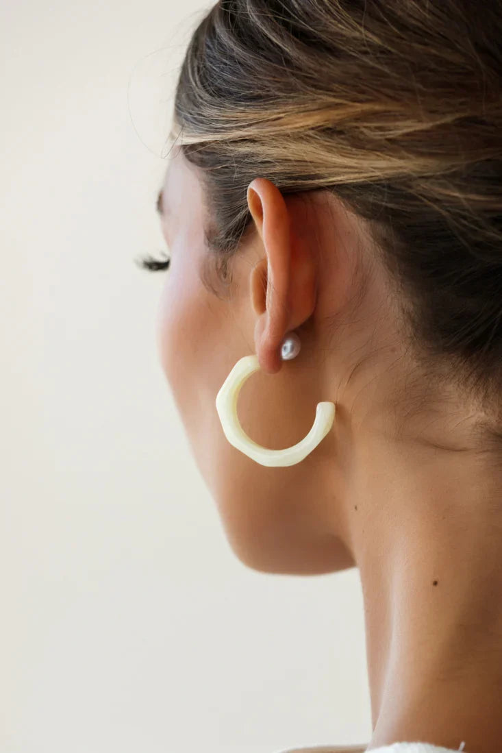 Sydney Perspex Hoop Pearl Back Earrings Beige