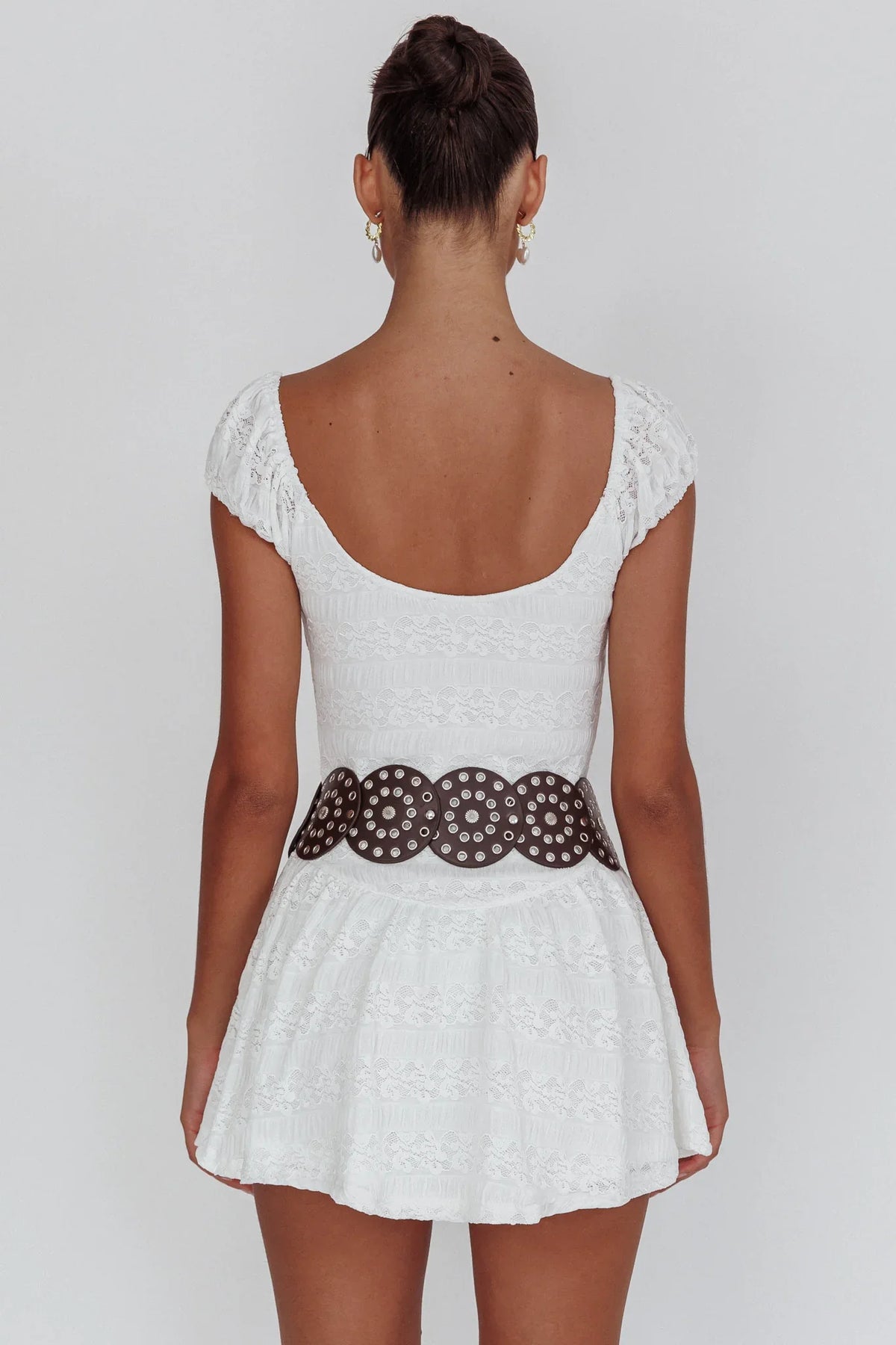 Mirela Cap Sleeve Lace Mini Dress White
