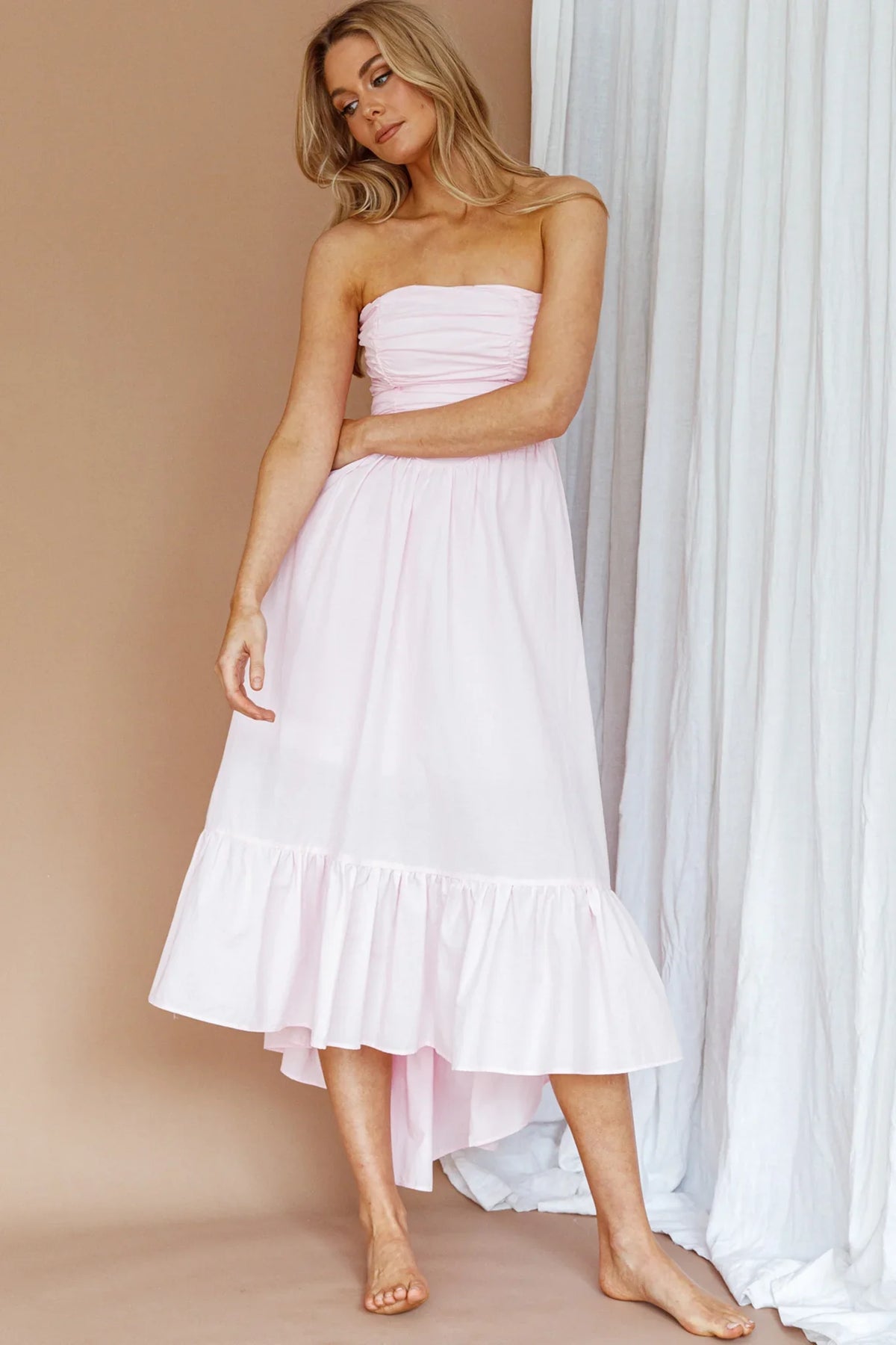 Sunday Mornings Ruched Bust Midi Dress Pink