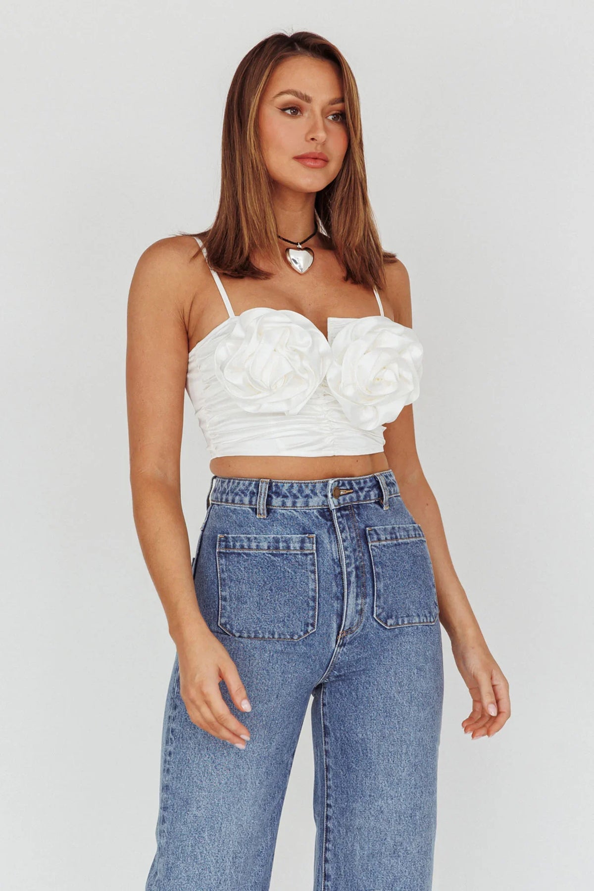 Romina Rose Bust Crop Top Ivory