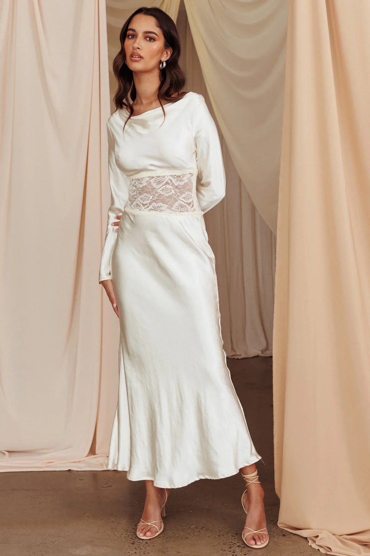 Loveland Lace Insert Cowl Back Dress Oyster