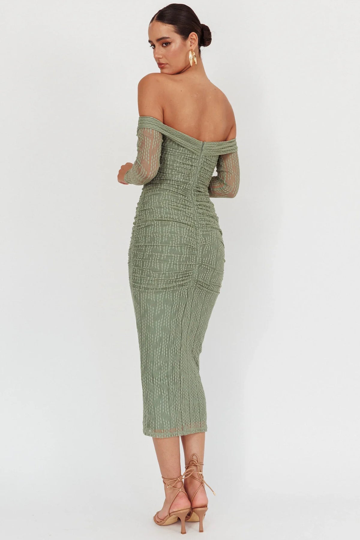 Oliana Off-Shoulder Mesh Maxi Dress Fern