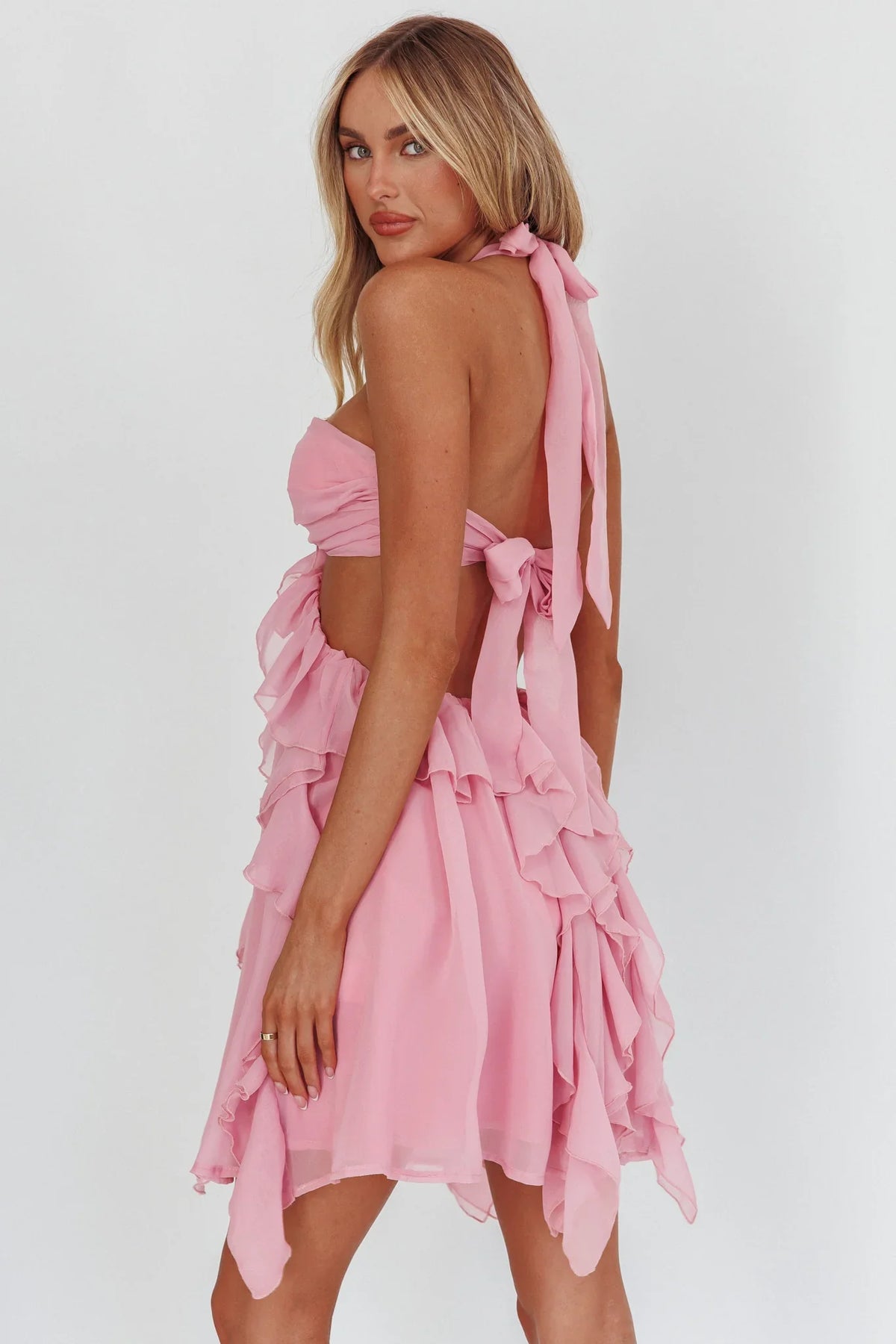 Santiago Cut-Out Ruffle Mini Dress Blush