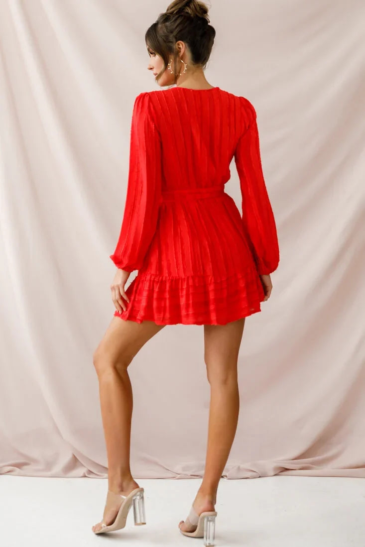 Rubi Textured Wrap Dress Red