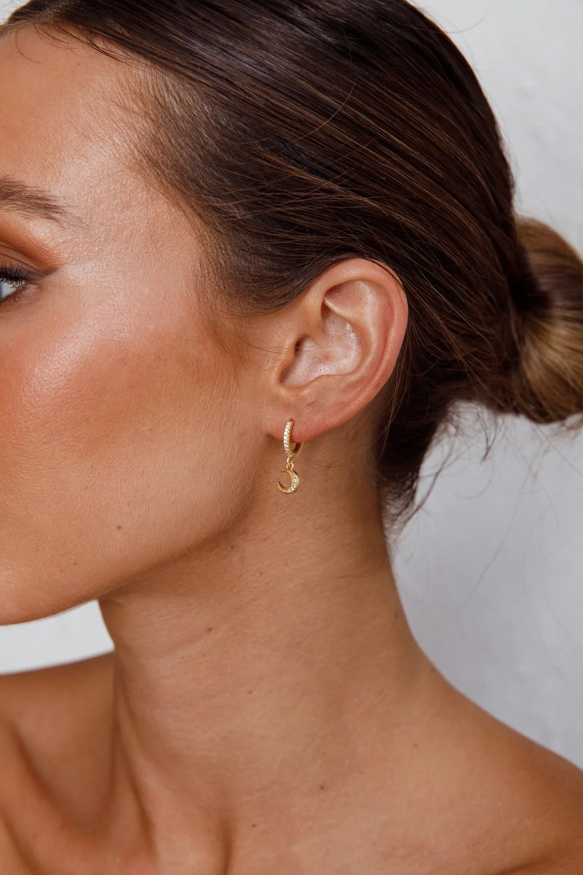 Midnight Drop Diamante Hoop Earrings Gold