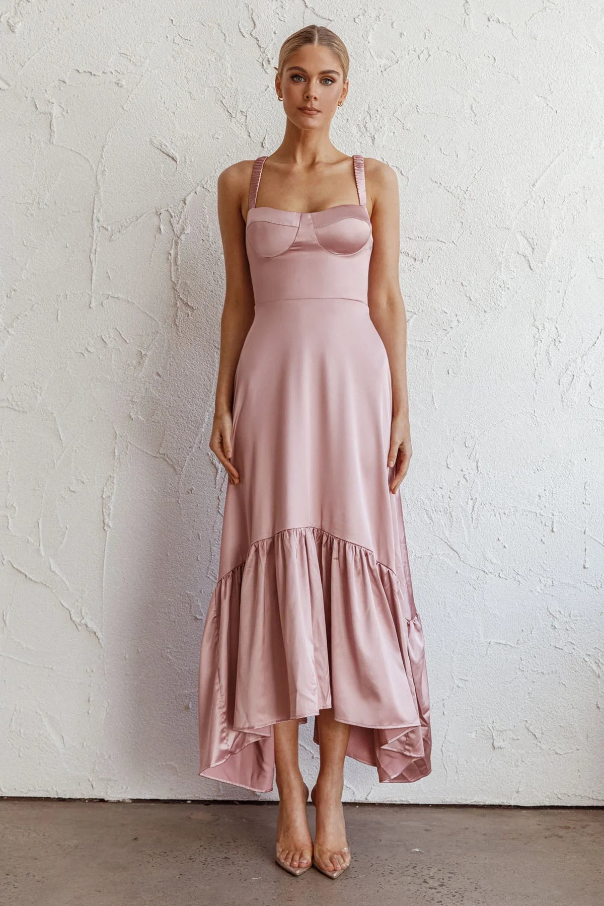 Belle De Jour Flounce Hem Midi Dress Blush
