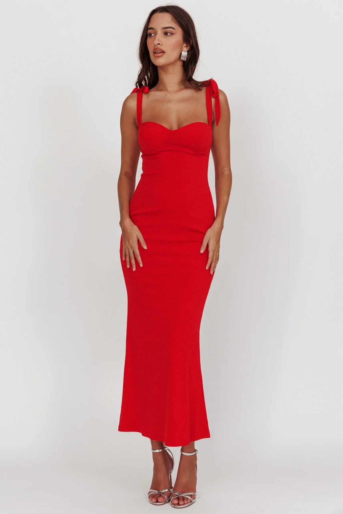 Rose Garden Tied Shoulder Maxi Dress Red