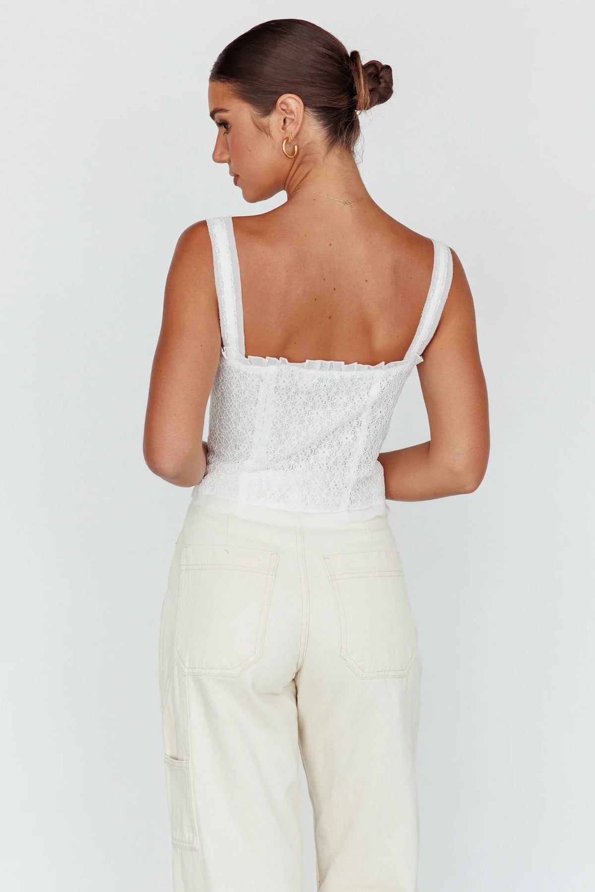 Never Miss Lace-Up Bust Top White