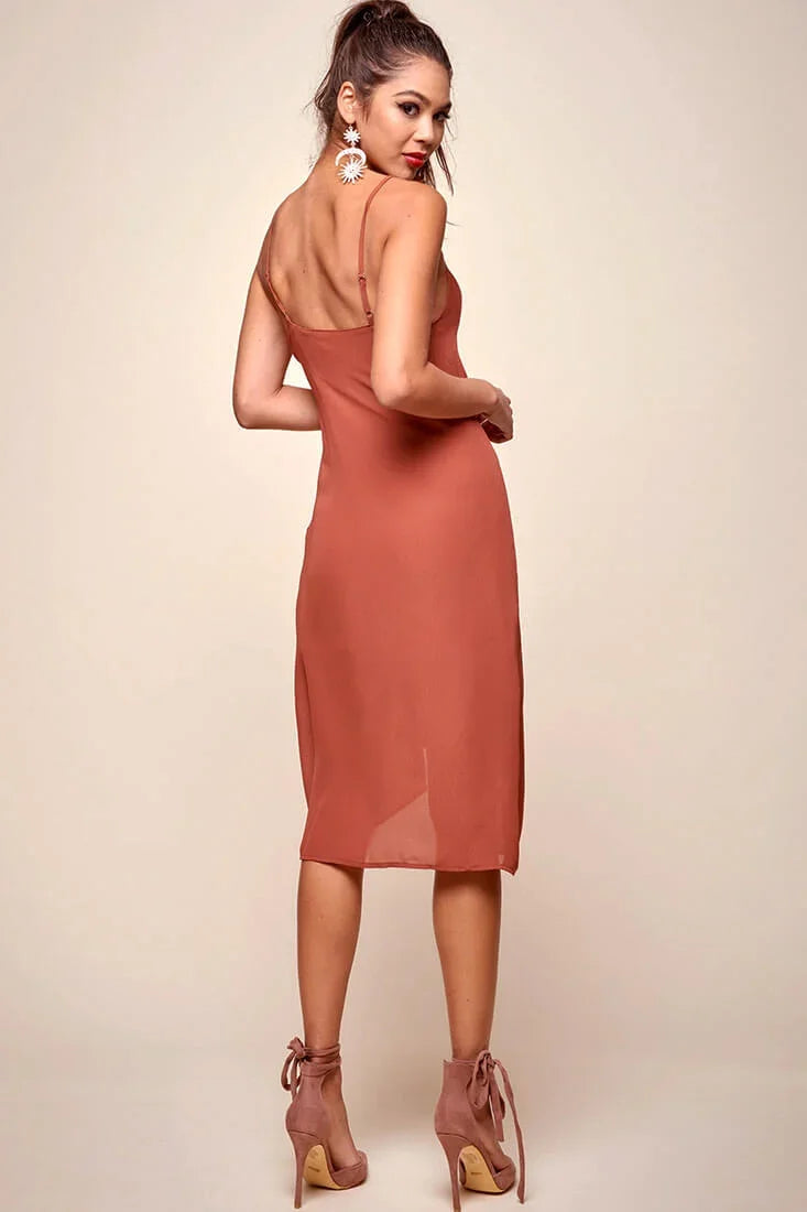 Allyson Waist Tie Slip Dress Rust