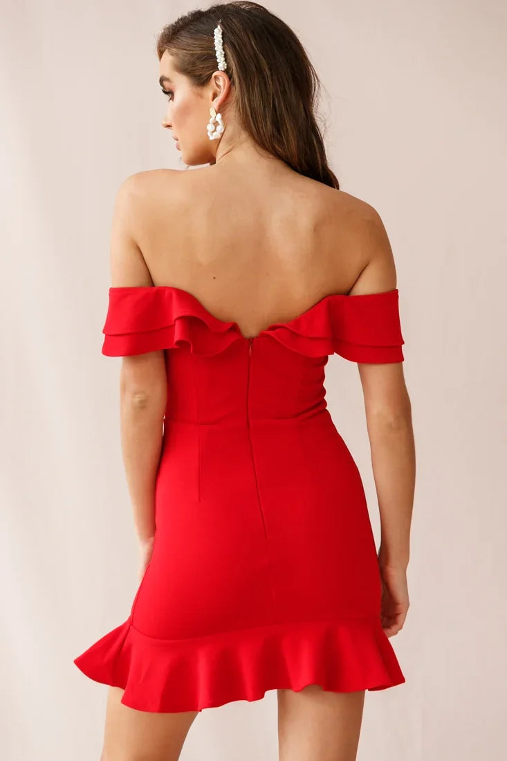 Good Reviews Off-Shoulder Ruffle Mini Dress Red