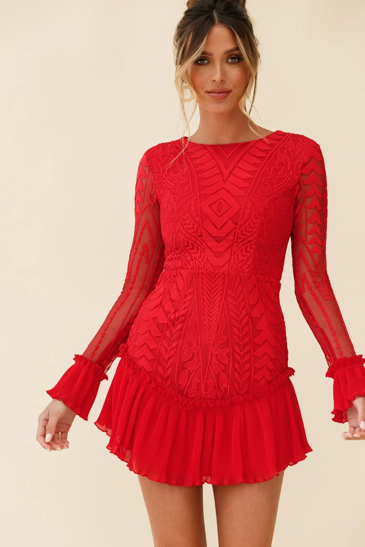 Dreamy Long Sleeve Mini Dress Red