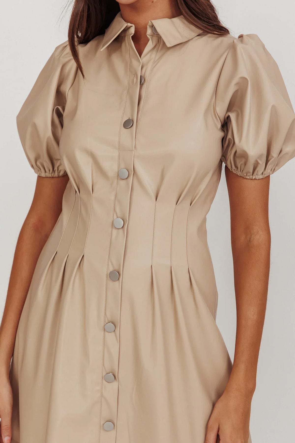 Zurich A-line Puff Sleeve Midi Dress Nude