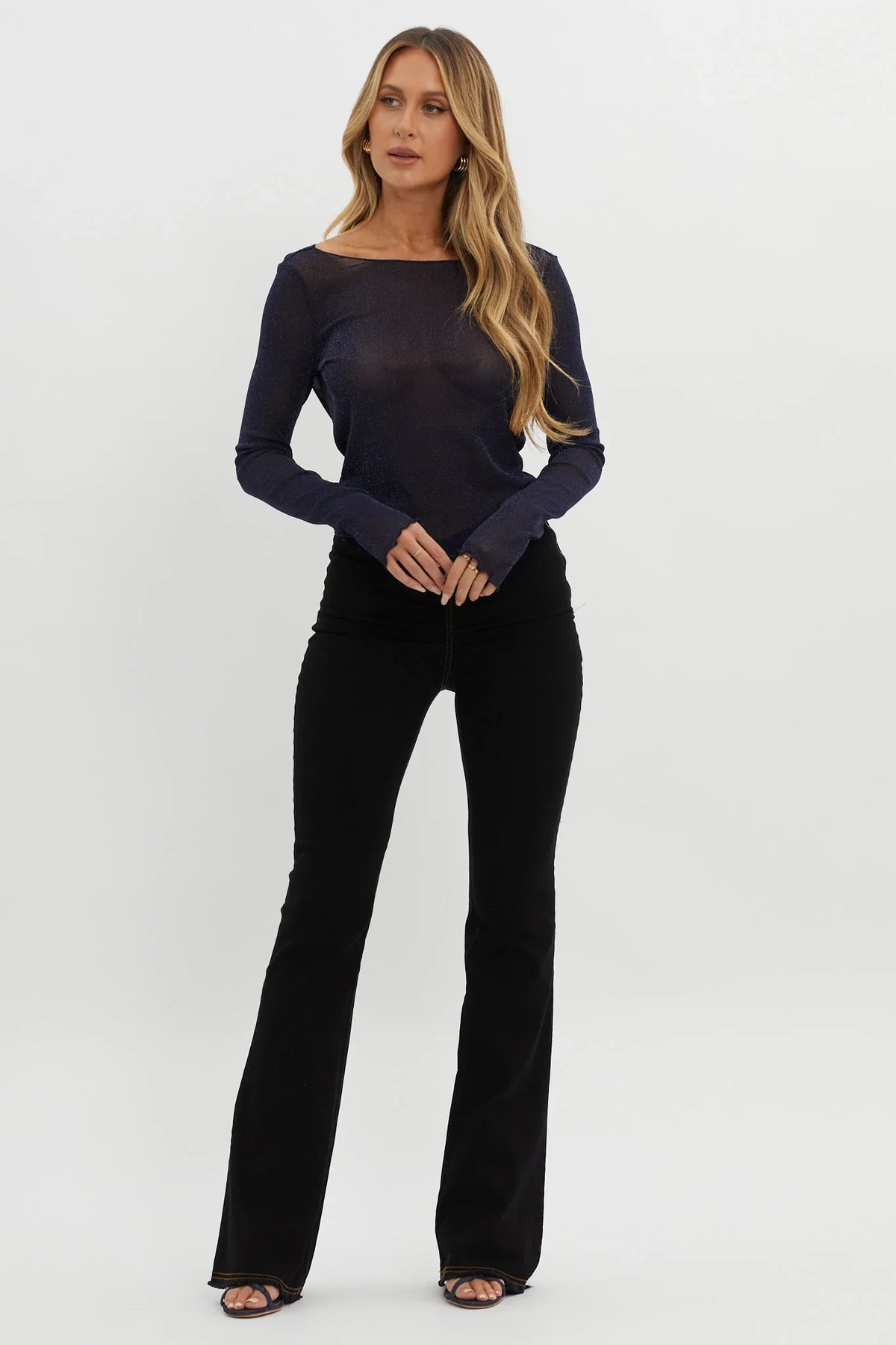 Star Gazing Long Sleeve Mesh Top Navy