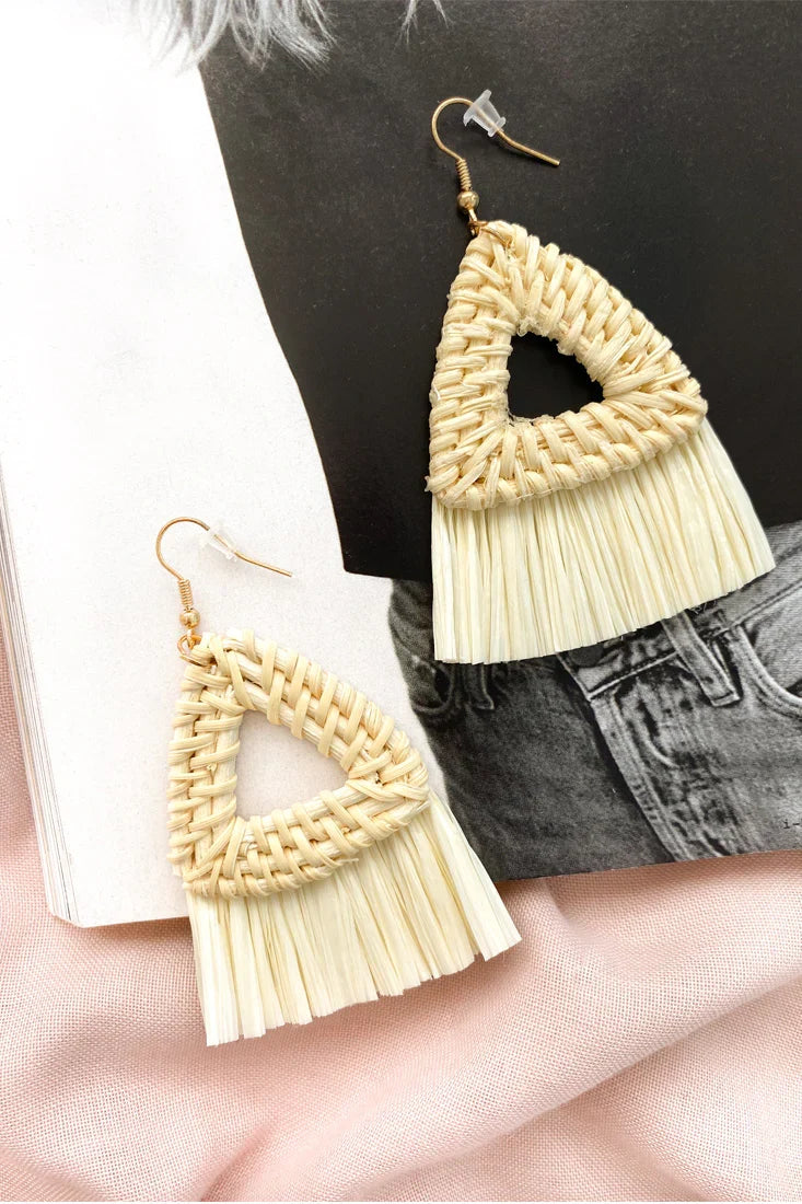 Koko Woven Triangle Straw Earrings Natural