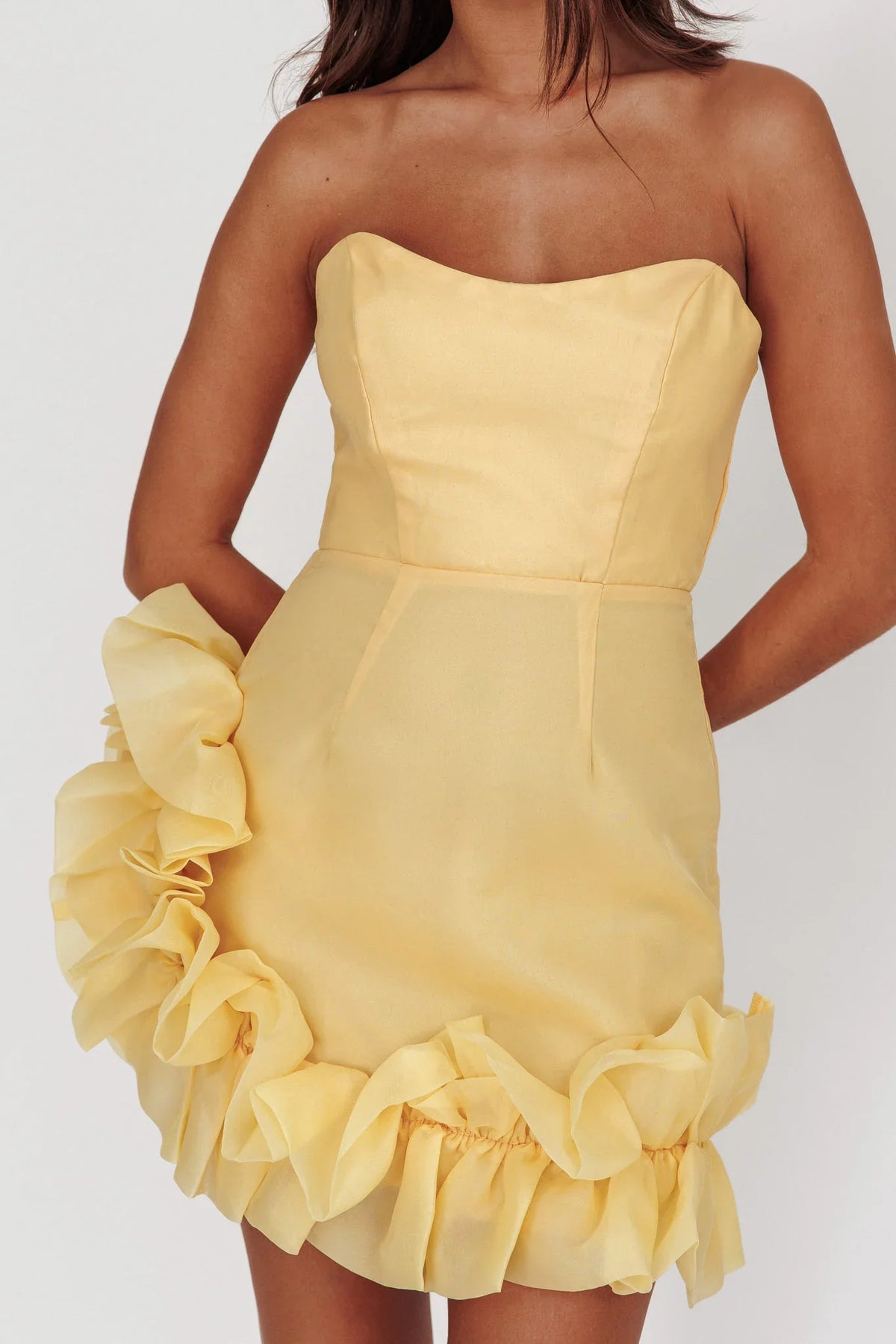 L'amour Toujours Frill Accent Mini Dress Lemon