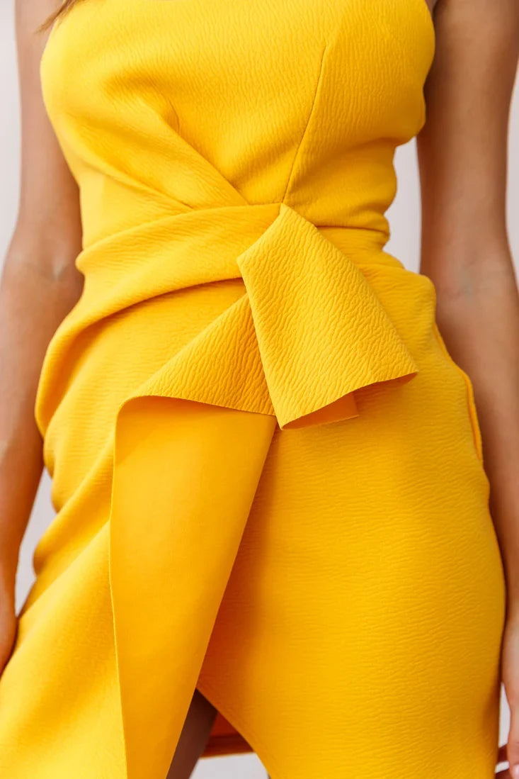 Tesla Cami Strap Sculpted Fabric Dress Yellow