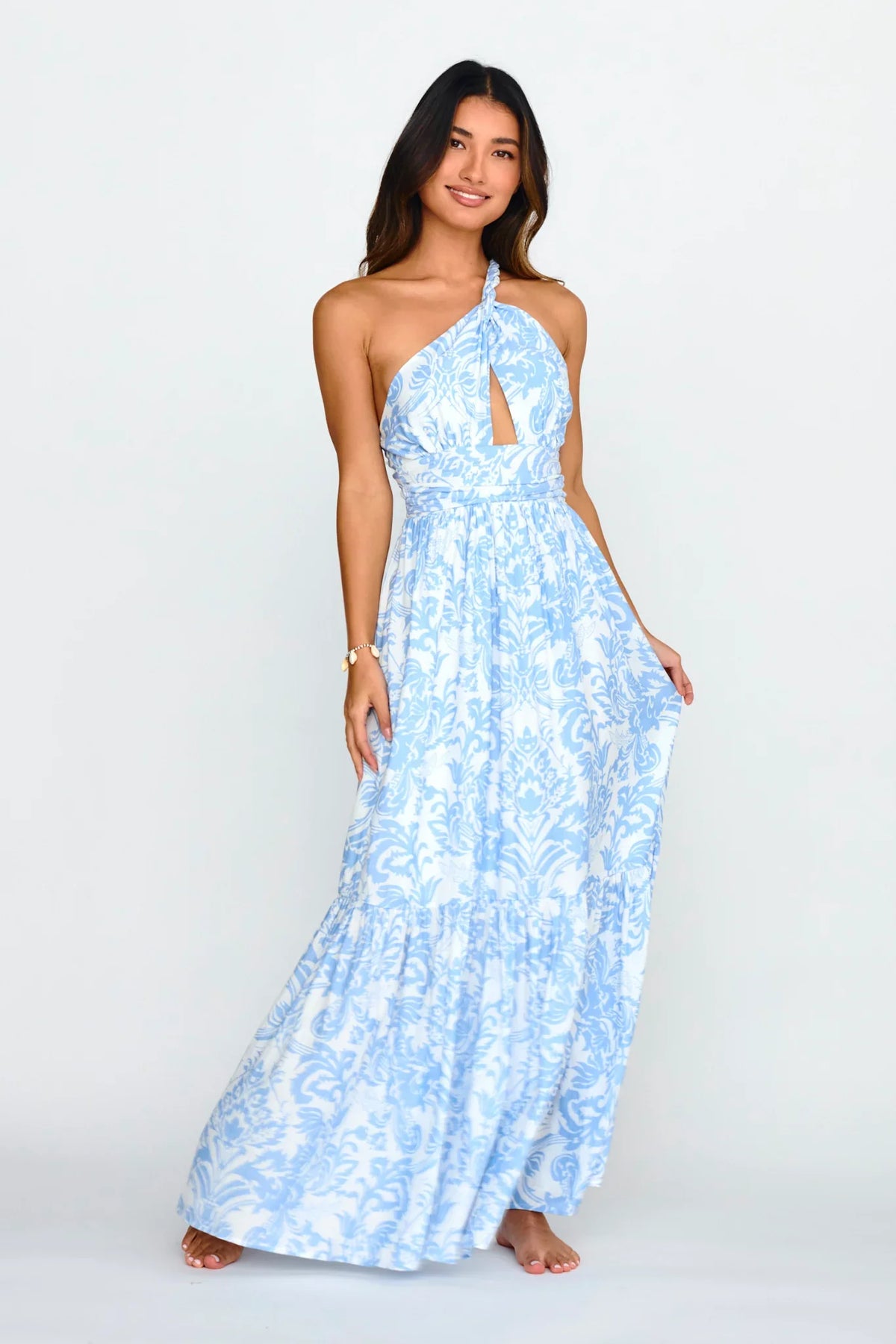 Kamali One-Shoulder Keyhole Maxi Dress Blue