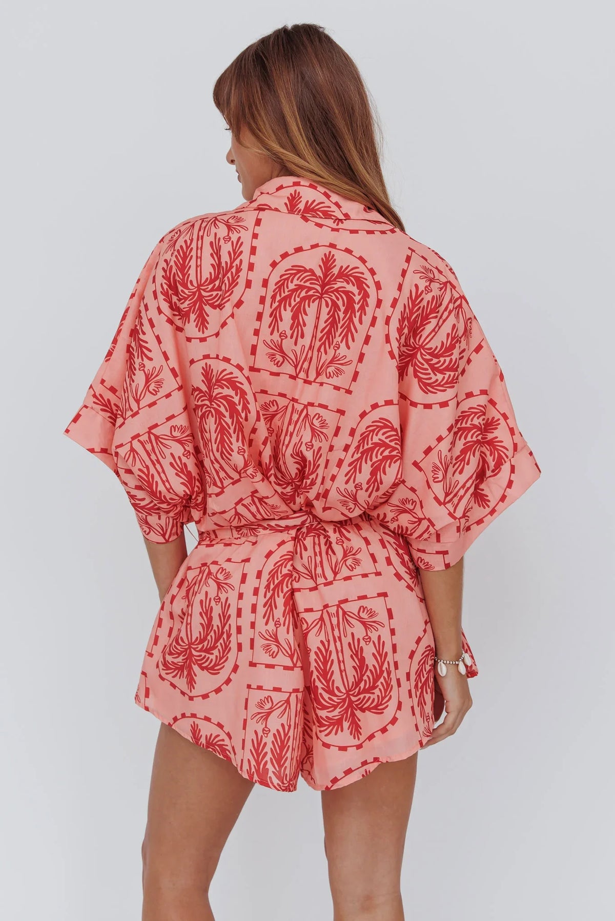 Daytona Beach Button-Up Romper Print Peach