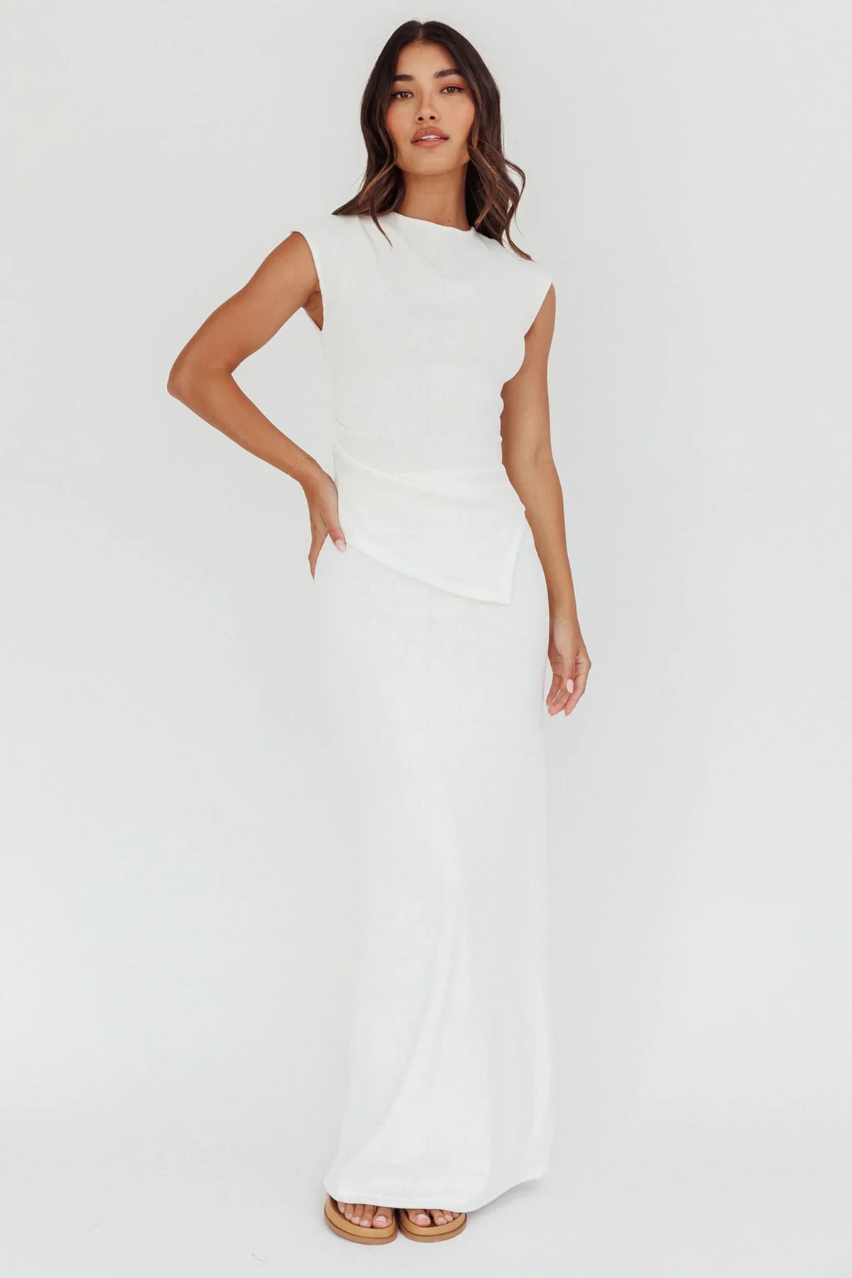 Calculated Cap Sleeve Ribbed Knit Top White