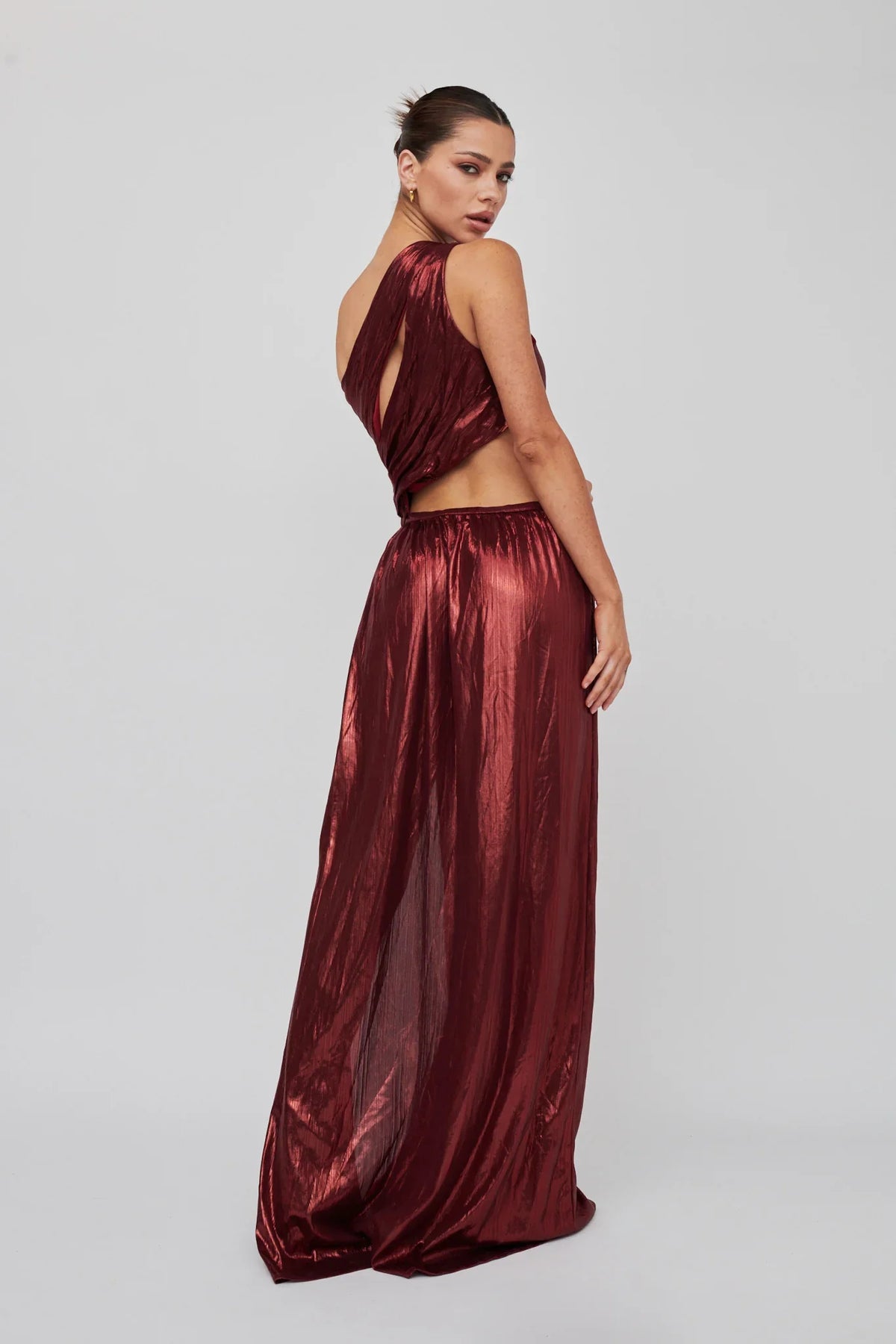 Fortuna One Shoulder Split Maxi Dress Wine