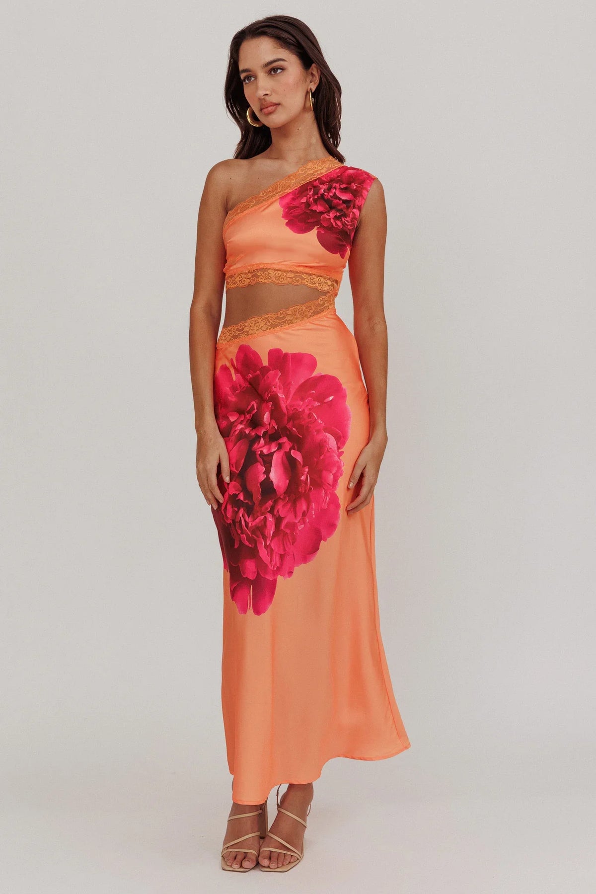Mahli One-Shoulder Cut-Out Maxi Dress Orange