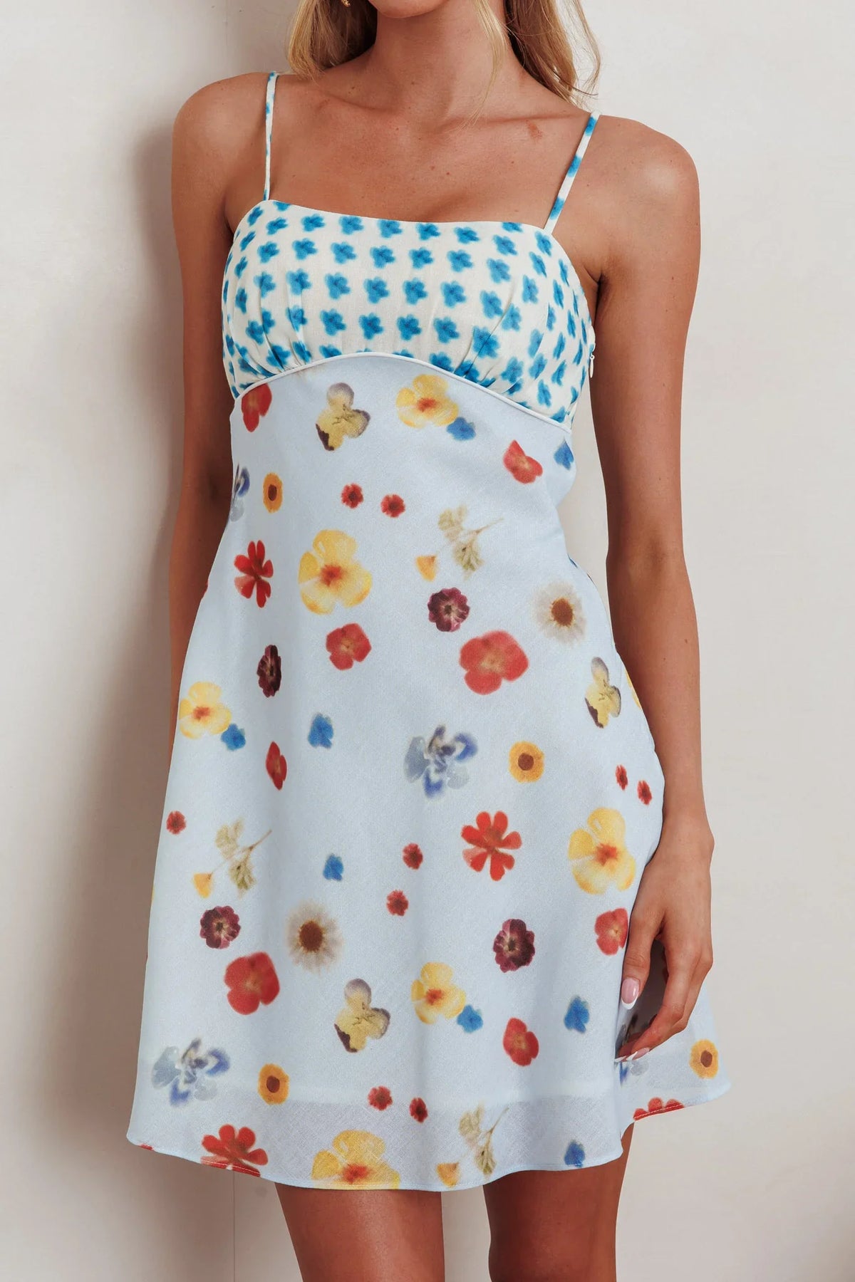 Fleur Sun Cami Strap Mini Dress Flowers Blue