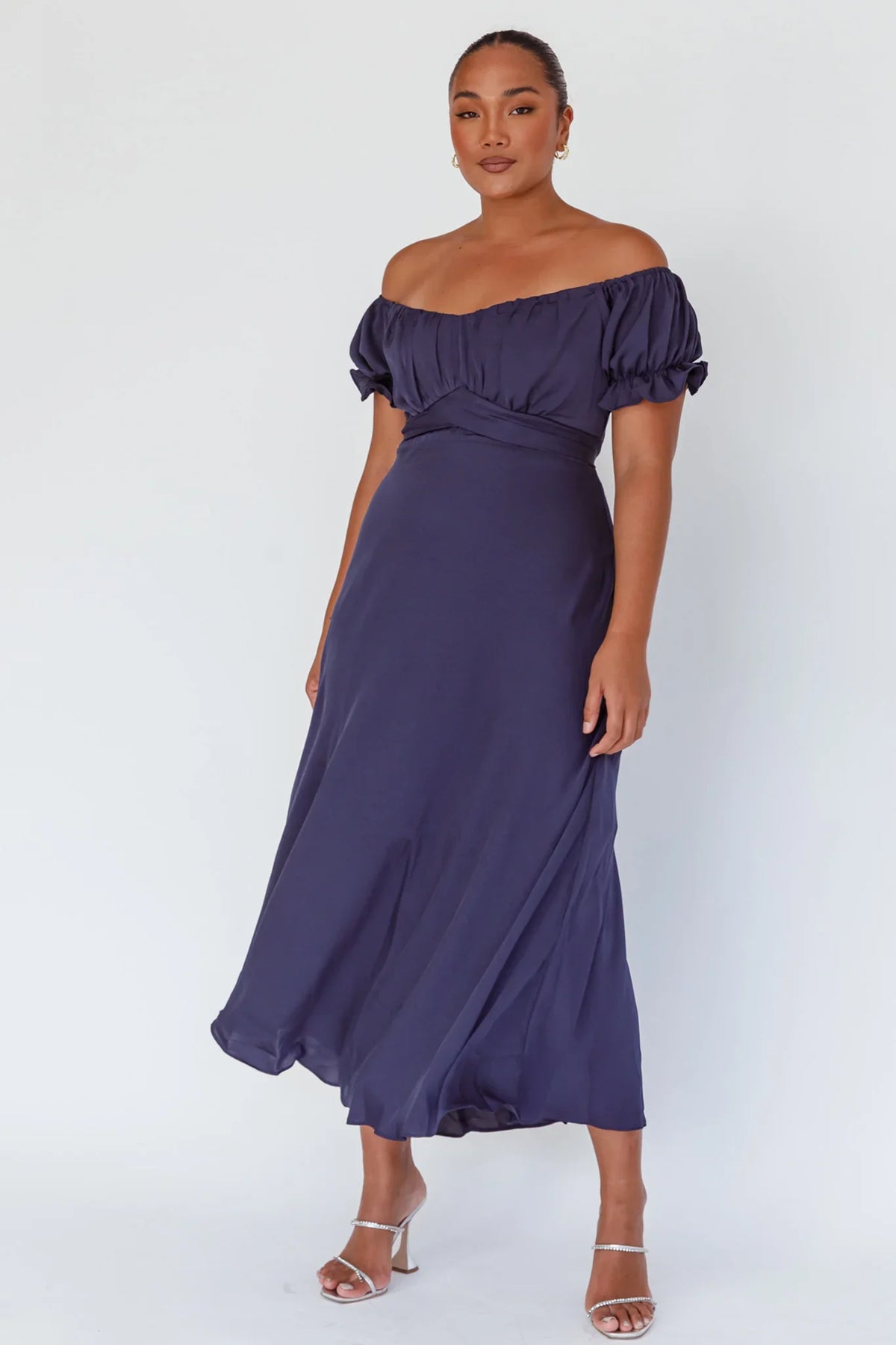 Linka Off-Shoulder Tie Back Midi Dress Navy