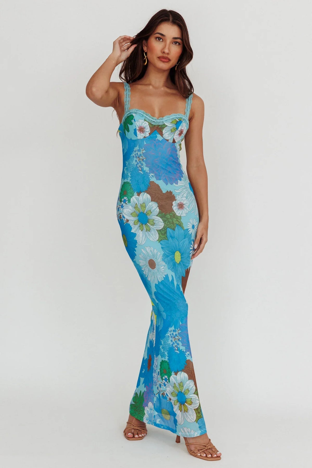 Girl Power Lace Strap Maxi Dress Blue