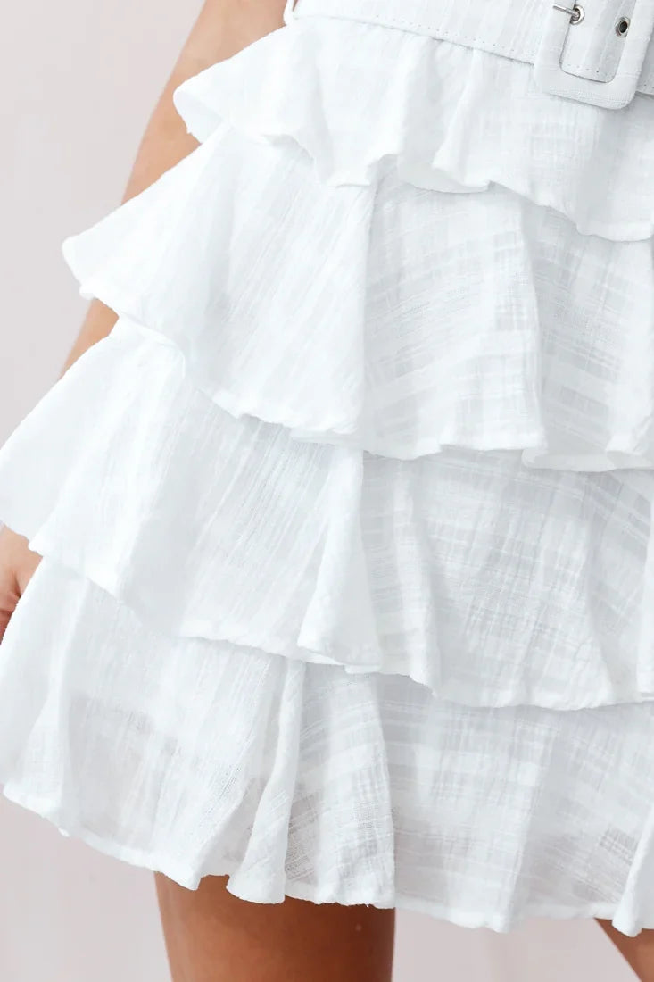 Queensland Tiered Frill Belt Dress White