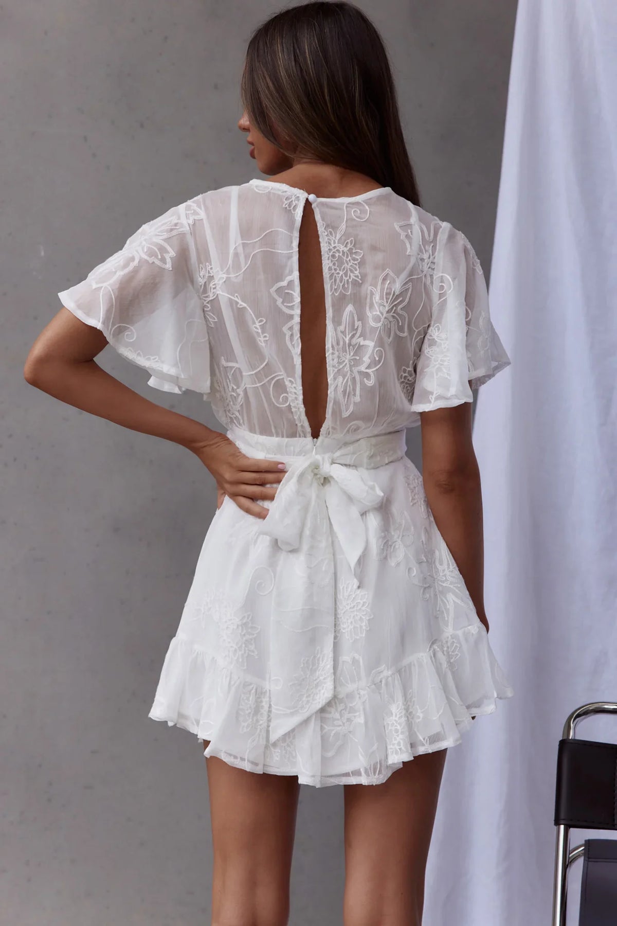 Unconditional Wrap Bust Dress Embroidered White