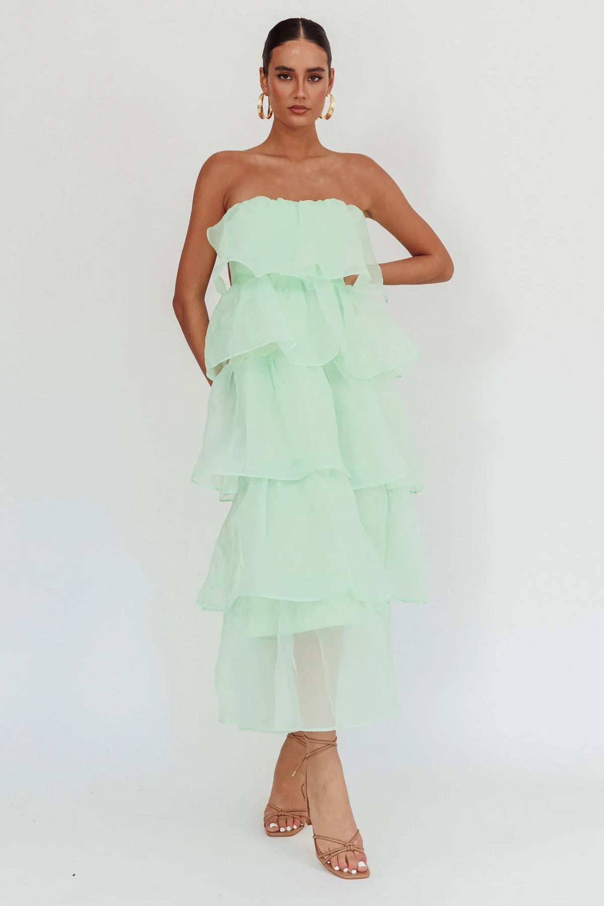 Behati Tiered Layer Midi Dress Mint